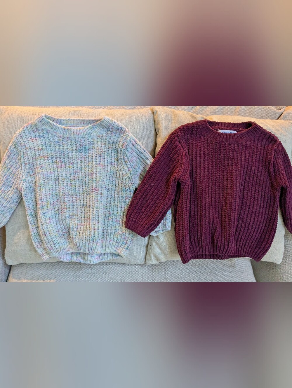 Chunky Rib Knit Sweaters - Burgundy & Multi Colored